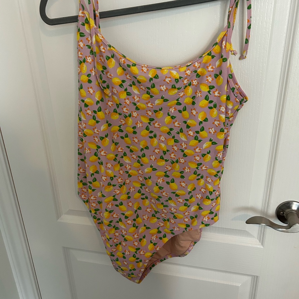J. Crew Pink Lemon Print One Piece Swimsuit